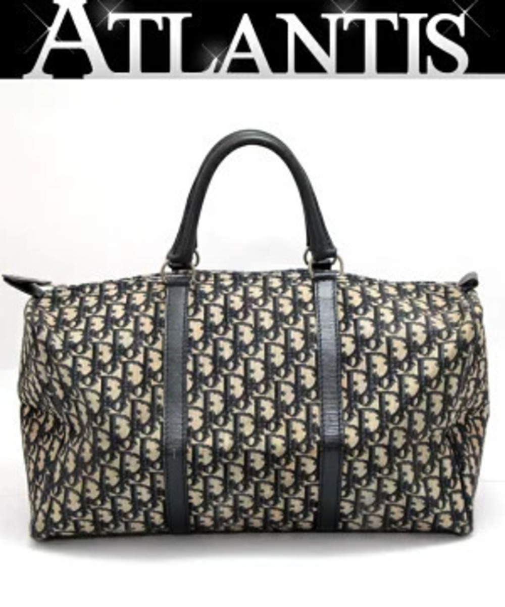 Christian Dior Trotter Boston Bag Handbag Canvas x Leather Black
